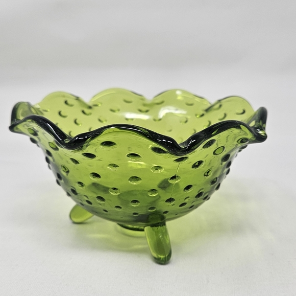 VIKING GLASS green ruffle hobnail dish vintage - Picture 3 of 16